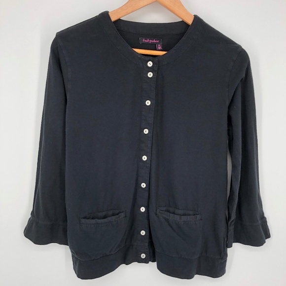Fresh Produce Womens Shirt Size Medium Black Cotton Button Up 3/4 Sleeve Pockets - Picture 1 of 12